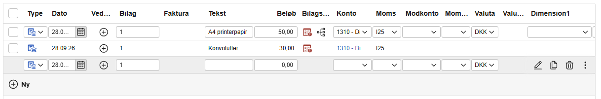 Indtastning og bogføring i klassisk kassekladde i e-conomic.